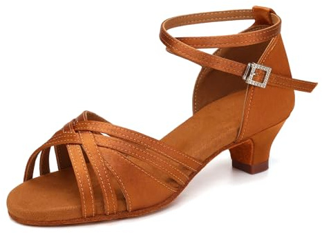 YCALCP Scarpe da Ballo Latino Americano Bambina Punta Aperta Tacco Basso Standard Salsa Bachata Scarpe da Ballo da Sala,EM-930-XGG-Abbronzatura-4,EU 31