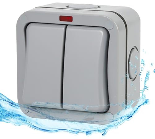 Wetterfester Lichtschalter Outdoor IP66 2-Wege : WIYETY 20A Universalschalter Staubdichter, Steckdosen Box Doppelschalter, Außenschalter für Garten Badezimmer Werkstatt Balkon (Gray)