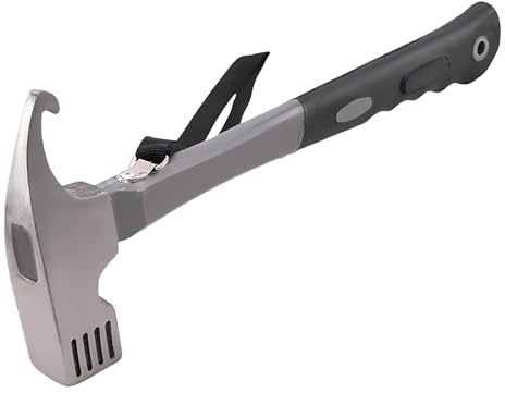 Camping Hammer Camping Mallet Tent Peg Puller, 12 high Carbon Steel Tent Hammer, Multifunction Outdoor Tent Stake Peg Mallet, Camping Hammer Heavy Duty, With Holding Stra (Grey)