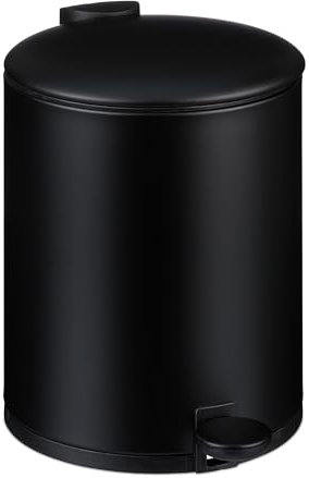Relaxdays Pattumiera Bagno a Pedale 5 L, Cestino Secchio Interno Rimovibile e Coperchio Ammortizzato, Ferro Opaco, Nero