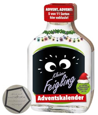 Kleiner Feigling | Adventskalender 2024 | 24 x 20ml | Marken-Spirituose | Premium Likör | Feiern mit Fantasie | Der Party – Shot inkl. LOVEVINO Silver Button Sticker