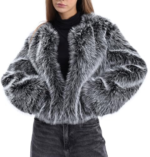 Amazhiyu Manteau d'hiver en fausse fourrure avec poches pour femme – Veste d'hiver à manches longues et col rond ouvert sur le devant – Cardigan chaud en peluche, Noir , S