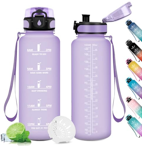Borraccia Palestra 1.5L, Borraccia Sportiva con Filtro, Borraccia con Indicatore del Tempo Motivazionale, Bottiglia Riutilizzabile, a Prova di Perdite, Borracce per Sport, Palestra, Scuola, Gym