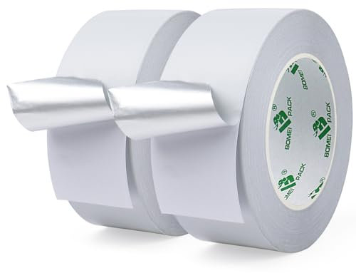 BOMEI PACK Lot de 2 rouleaux de ruban adhésif en aluminium blanc 50 mm x 50 m résistant à la chaleur haute température pour tuyaux de 5,1 cm pour réparation d'isolation, chauffage, ventilation, CVC