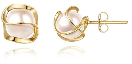 EVER FAITH Pearl Earrings, 14K Gold Plated Caged Simulated Pearls | Hypoallergenic, Light Weight, For Women Girls