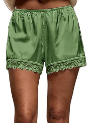 Lingerie da donna in raso con bordo in pizzo Y2K lucido elastico in vita slip in seta mini pantaloncini slip in pizzo mutandine mutandine francesi lounge pantaloni casual, Verde, M