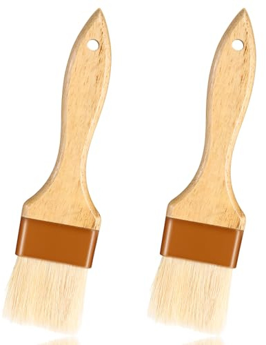 Lnngub 2 Pcs Pastry Brushes,Natural Bristle Basting Brush for Cooking Wooden Pastry Brush Oil Brushes for Cooking Basting Brushs Ideal for Applying Oil and Sauce,Butter,Grilling,Marinade(2 Inch)