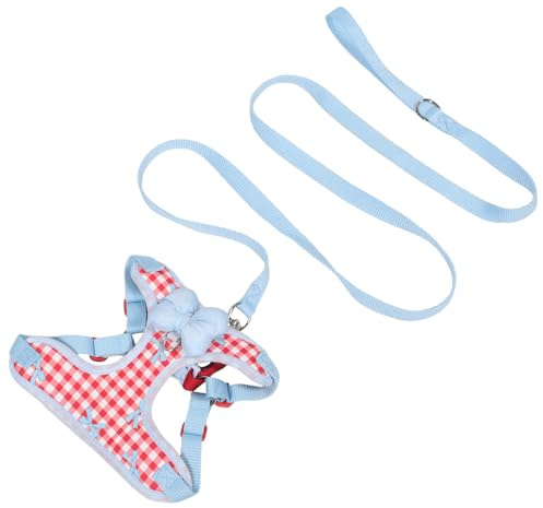 HOODANCOS Harnais et Laisse pour Petit Chien Rouge M Gilet à Carreaux Respirant avec Nœud Harnais Ajustable et Doux en Maille Ensemble de Promenade Sûr et Confortable pour Chiots et