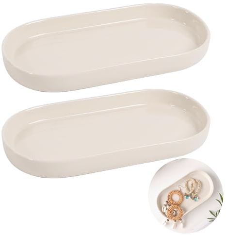 2 STK Deko Tablett Ceramics, Badezimmer Tablett Kosmetiktablett, Dekotablett Beige für Schminktische, Badezimmer, Küchen und Esszimmer (Beige)