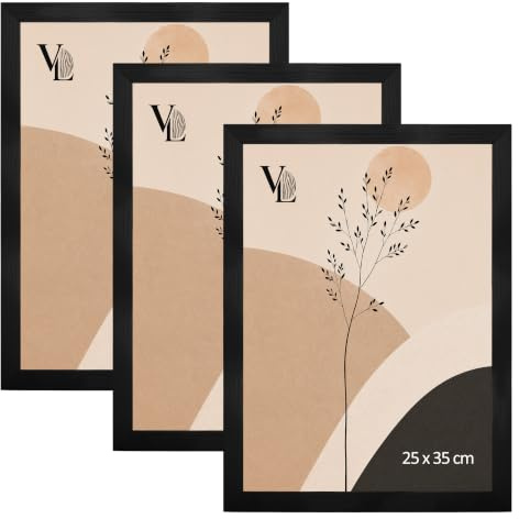 VELORA H&L Set de 3 Marcos de Fotos Negros 25 x 35 cm - Marcos de Madera con Metacrilato Transparente, Portafotos para Fotos, Pósteres, Láminas, Puzzles, Diplomas y Certificados
