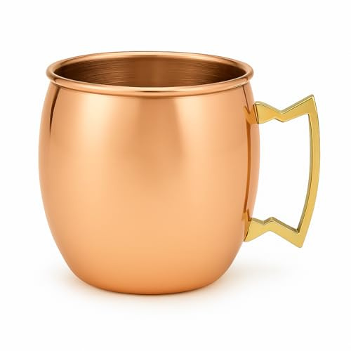 Modern Home Handmade 16oz Solid Copper Mule Mug – Barrel Shaped Mug with Brass Handle & Smooth Texture – Perfect for Moscow Mules or Party Favors (Single)