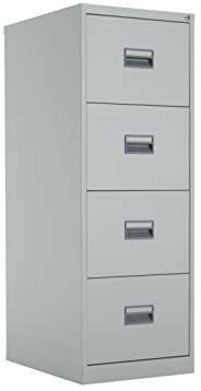 Office Hippo Heavy Duty Steel Filing Cabinet, 4 Drawer Filing Cabinet, Fully Welded Construction with 40kg Drawer Tolerance, Lockable Office Storage, 7 Year Guarantee, Grey