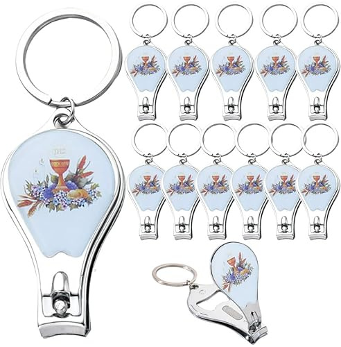 WE 12 Pcs First Communion Keychain with Nail Clipper and Bottle Opener Party Favors Recuerdos para Primera Comunion Gift for Guest