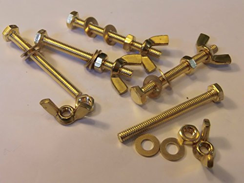 M4X40 BRASS HEX HEAD BOLTS NUTS & WASHERS & WING NUTS PACK 0F 5 BRASS SET SCREWS