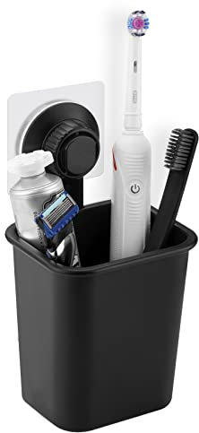 Linkidea Porte-Brosse à Dents électrique/à Piles, Autocollant, pour Salle de Bain, Douche, Support Mural pour Rasoir/Dentifrice, Compatible avec Oral-B IO Series, Spinbrush Pro 7AM2M (Noir)