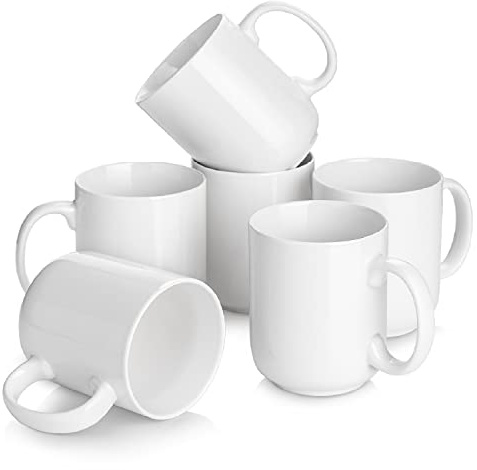 DOWAN 20 oz Large Coffee Mugs with Handle, Ceramic Cup Set of 6 for Tea Hot Cocoa, Mug Gifts Set, Soft White