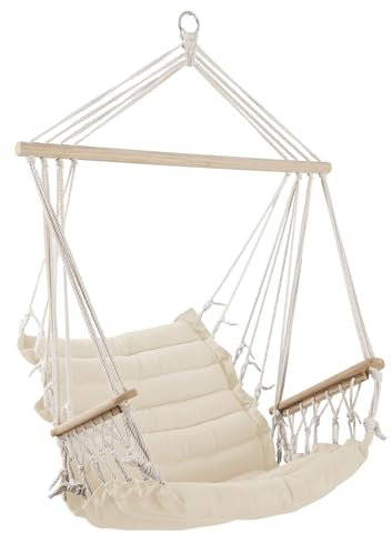 Design Hängesessel Stoffsessel Schwebesessel Hängekorb Maly-BEIGE mit extrem gemütlichem 6cm dicken Sitzkissen und Armlehnen ohne Hängesesselgestell