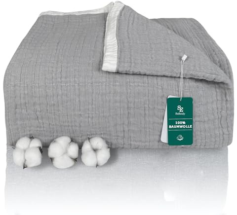 SE SOFTEXLY Coperta Morbida Grigio,Coperta di Cotone Coperta Fluffy di Alta Qualità,Coperta in Mussola di Cotone Leggera e Confortevole per Tutta la Stagione,150 x 200 cm