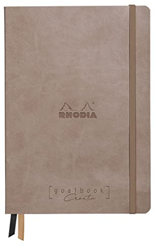 RHODIA 194441C - Rigid Notebook Goalbook Creation Taupe - A5 - 14.8 x 21 cm - Dotted - 160 pages Maya Black 120g/m² paper - 2 Ribbons - Imitation Leather cover
