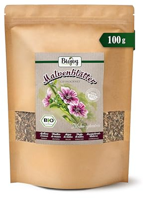 Biojoy Feuilles de Mauve BIO (100 g), séchées et coupées, Tisane de Mauve (Malva sylvestris)