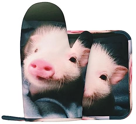 Carino Piccolo Maiale Guanti Da Forno E Pentola Supporti Resistente Al Calore 2pcs Set BBQ Guanti E Pastiglie Per Cottura Cottura Cottura