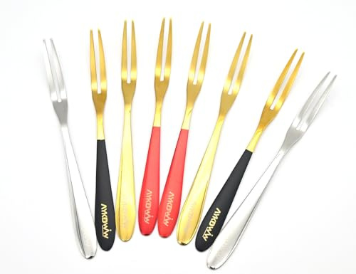 AYKDWW Eight Pieces 304 Stainless Steel Fruit Forks - Colorful Mini Salad Forks for Party, Banquet, Dessert, Fruit Cake, Afternoon Tea, Wedding (5.3 inch)