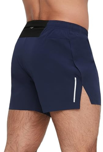 Wayonge Short de sport pour homme - Pour la course à pied et le marathon - Avec slip intérieur - Séchage rapide - Respirant, bleu marine, Taille M