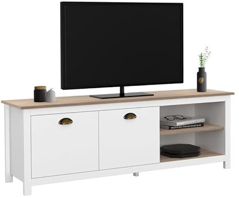 IDMarket - Meuble TV 140 cm Campagne ISIS Bois et Blanc