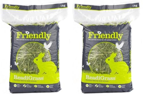 Friendly ReadiGrass Rabbit Food Dried Grass High Fibre Small Animal Food for Rabbits and Guinea Pigs, Natural and Nutritous Foraging Feed Hay Alternative - 1KG (Pack of 2)