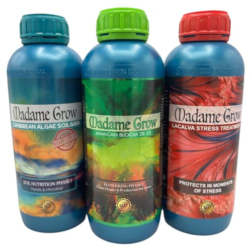 MADAME GROW Eco NPK Kit 3 x 1 L, Jamaican + Lacalva + Karibien, växtgödsel, växtgödsel, alggödsel, blommande gödningsmedel, näring och energi