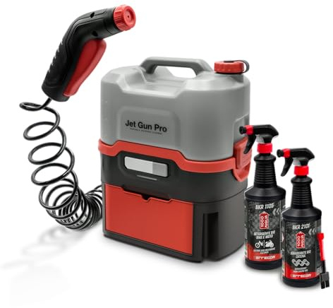 ERRECOM 1000 Miglia Kit Limpieza Bici BIO: JET GUN PRO+ Hidrolimpiadora Portátil con Batería y Depósito de Agua 8L, BKR 1105 Detergente Bike BIO 1L, BKR 2101 Desengrasante Cadena BIO 1L + Spray