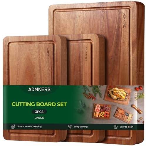 Wood Cutting Boards for Kitchen, Acacia Wooden Cutting Board Set, Charcuterie Board, Large Solid Chopping Board for Meat, Cheese, Fruit, Vegetables (set of 3)