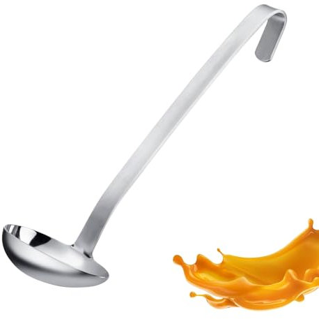 Westmark Sauce Spoon Pro – Pratico mestolo per salsa in acciaio inossidabile – Mestolo per zuppa con versatore e gancio per appendere – Cucchiaio da portata – Argento, 27 cm