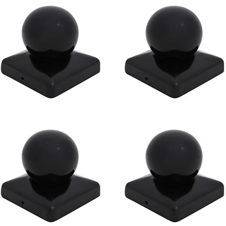 Square Metal Black Fence Gate Post Cap With Ball Flange 100mm x 100mm 4