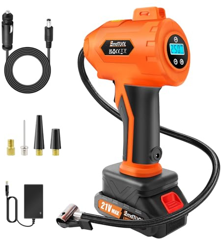 21V Cordless Tire Inflator Air Compressor, 180PSI Portable Handheld Air Pump with Digital Pressure Gauge, Rechargeable Battery Powered Fast Inflation for Cars, Motorcycles, Bikes & Sports Balls