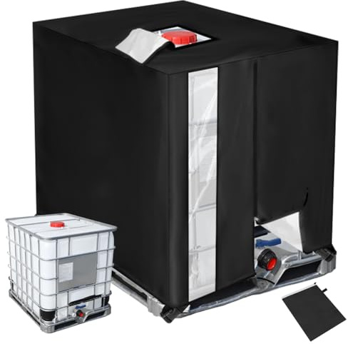 HOTUT IBC Tankskydd, kraftigt 420D Oxford-tyg vattentankskydd med klick-stängningsremmar, vattentätt dammsäkert utomhus 1 000 L IBC behållarskydd, anti-snö vindtät anti-UV, 120 x 100 x 116 cm