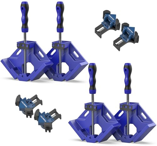 KARRYTON 90 Degree Corner Clamp Set, 4 Pack Aluminum Alloy Swing Jaw Corner Clamps for Woodworking + 4 ABS Plastic Right Angle Clamps, Framing, Cabinet DIY