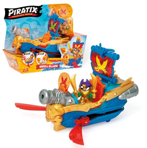 PIRATIX, Adventure World Skull Blade, piratskepp med dolda krafter, inkluderar 1 piratbåt, 1 x exklusiv piratix, 1 tillbehör, 1 flagga, 1 exklusiv skatt och 1 projektil