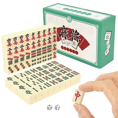 AULSAM Mini Mahjong - Juego de mesa tradicional chino con 146 piedras y 2 dados, juego de mesa portátil, juego completo de majong para reuniones, pincho de mesa (verde)