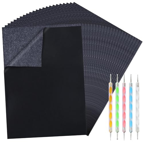 CHRORINE Lot de 200 feuilles de papier calque carbone avec 5 outils de gaufrage pour transfert et copie, pour le traçage sur bois, toile, tissu et autres surfaces, format A4, 21 x 29 cm, noir