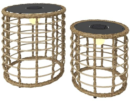 Outsunny Solar stående lampa 2-pack Rattan solcellslampor med ljussensor LED solcell i Boho-stil IP44 stänkskyddad solcell utomhus lampa solcellslykta för trädgård balkong utomhus