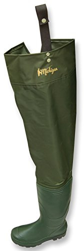 Michigan 100% Waterproof Nylon Hip Waders Sizes 6-12 for Fly/Coarse Fishing, green/olive, 12
