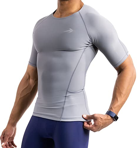 CompressionZ Men's Compression Shirt - Athletic Base Layer for Workouts Running Dry Fit Athletic Training Gray Medium