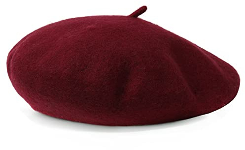 Women French Wool Beret Hats - Solid Color Classic Beanie Winter Cap(Wine red)