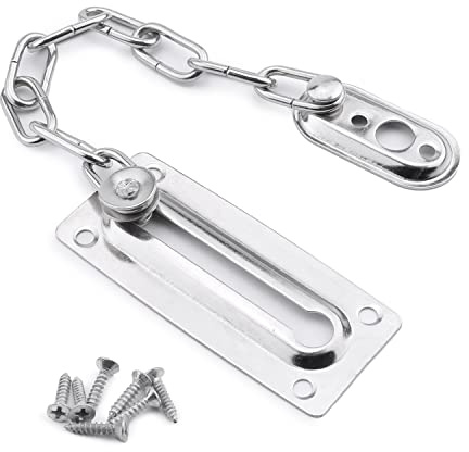 MroMax Sicurezza domestica Antifurto Catena Guardia Porta A Catena Laminato A Freddo Serratura Di Sicurezza In Acciaio Per Porta e Sicurezza Domestica Tono Argento 1 Pz