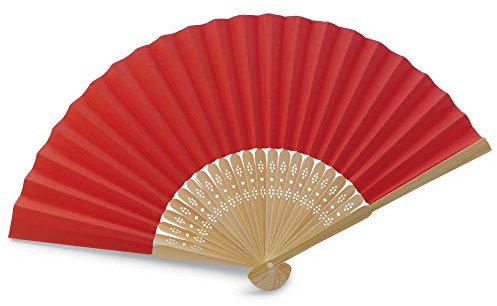 OLILLY - 50 x Ventagli di carta Rosso e Bambù per Matrimoni (Rosso, 50 Ventagli)
