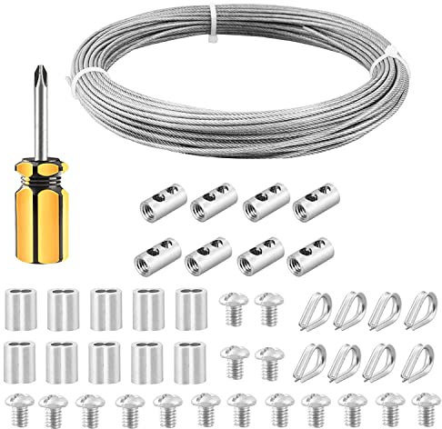 FSHIHINE Drahtseilkabel 20M 304 Edelstahl Kabelgeländer Bilderdraht Kit mit Kabelkauschen, Crimphülsen, Drahtseilklemmen, 2mm PVC Beschichtetes für Aufhängen Fotos Kletterpflanzen Zaun Wäscheleine