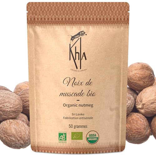 Khla - Nuez Moscada Entera 50 g - Nuez Moscada Orgánica de Sri Lanka - Ingrediente para Cocinar y Hornear - Especia Asiática Rara - Productor Directo