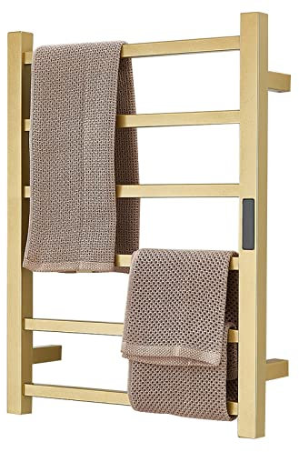 DUDYP Radiador Toallero térmico Oro para Baño, Toallero Eléctrico Montada En La Pared con Temporizador, Toallero Calefactado Termostática De Acero Inoxidable 304, 60 X 45 Cm,Hardwired