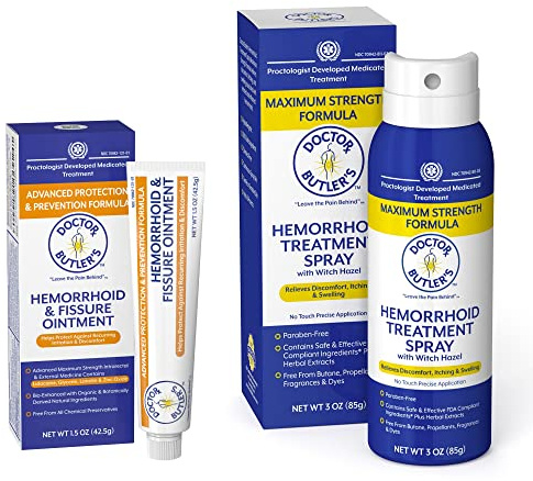 Doctor Butler's Hemorrhoid Treatment Bundle - Includes Advanced Hemorrhoid & Fissure Ointment with Lidocaine for Fast Acting Relief and Hemorrhoid Spray with Witch Hazel for Itch Relief*